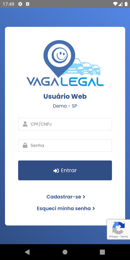 App Vaga Legal Zona Azul Sorocaba - Tela inicial